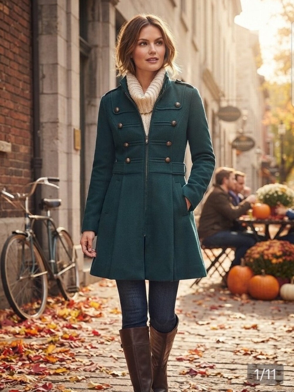 Honee  Military-Style Women's Coat M Zip Front